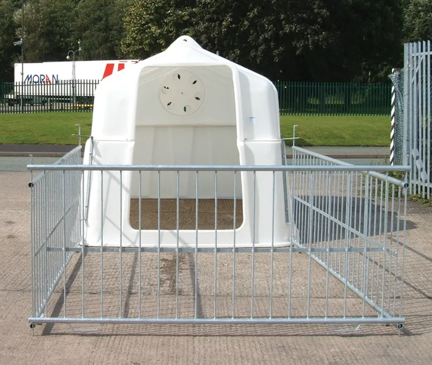 JFC Agri Super Calf Hutch White with Penning System in metal pen enclosure