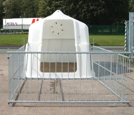 JFC Agri Super Calf Hutch White with galvanized steel pen panels for calf housing