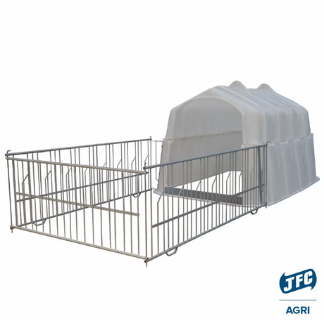 JFC Agri Penning Bracket Pair for CH300 Super Calf Hutch, metal gates with white shelter