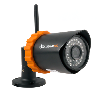 JFC Agri FarmCam HD wireless add-on camera with black body and orange mounting ring