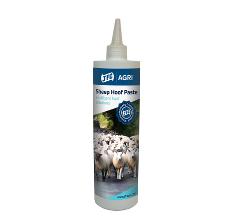 JFC Agri Sheep Hoof Paste bottle with blue label; digital dermatitis and newborn hoof care for sheep
