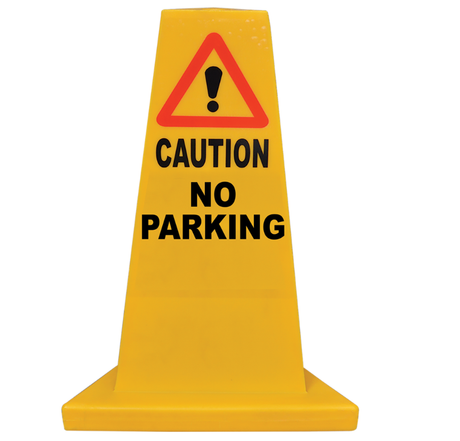 JFC Agri traffic cone with CAUTION NO PARKING sign, yellow heavy-duty cone