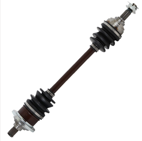 CV driveshaft complete; brown steel shaft with black CV boots