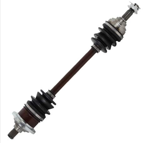 CV driveshaft complete; brown steel shaft with black CV boots