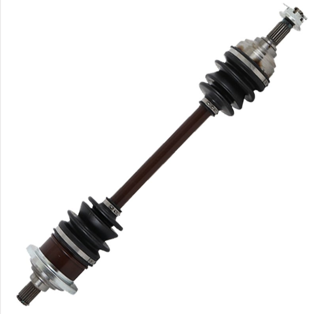 CV driveshaft complete; brown steel shaft with black CV boots