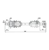 CV driveshaft front right-hand for Arctic Cat 400-1000 4x4; complete shaft, technical schematic diagram