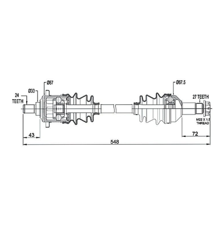 CV driveshaft front right-hand for Arctic Cat 400-1000 4x4; complete shaft, technical schematic diagram