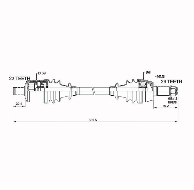 CV Shaft Complete for Polaris Ranger 1000 Diesel Front (2015–16), ATV City drive shaft diagram