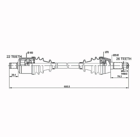 CV Shaft Complete for Polaris Ranger 1000 Diesel Front (2015–16), ATV City drive shaft diagram