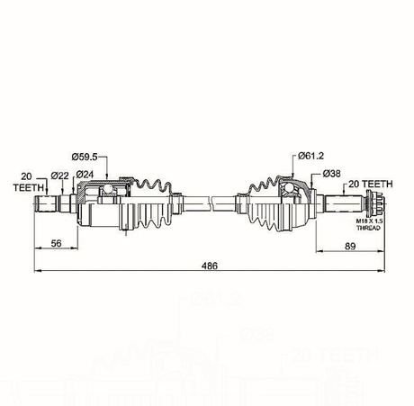 CV shaft diagram for Suzuki LTF/A 500F Vinson 2003-07 front left, ATV City drive shaft (complete)