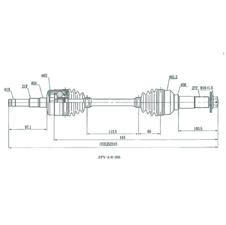 ATV City CV driveshaft, complete rear-right drive shaft schematic for Yamaha YFM660F Grizzly 660 (2003–2008)