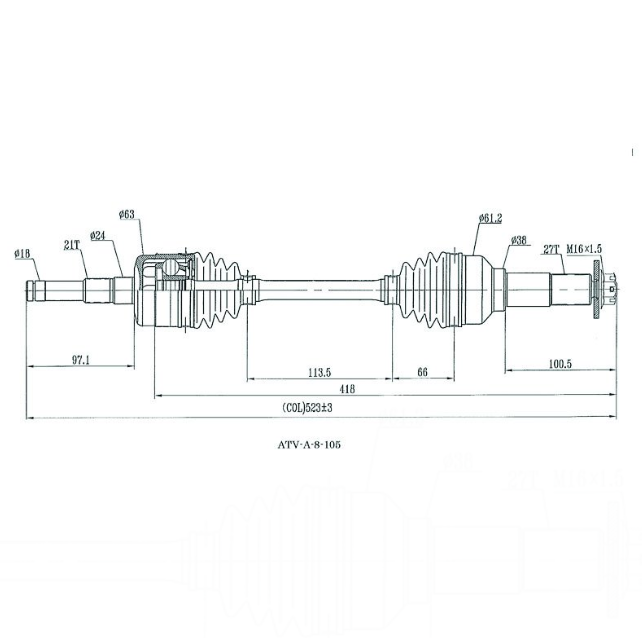 CV Driveshaft Front diagram for Yamaha Kodiak 400 (YFM400A/YFM400FA) by ATV City with dimensions