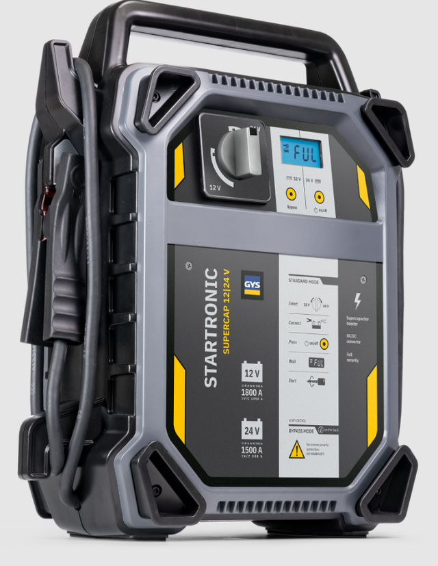 GYS Startronic Supercap 12/24V jump starter, gray/black with yellow accents