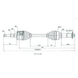 CV shaft complete technical drawing for rear LH Yamaha YFM400 Big Bear IRS (07-12)