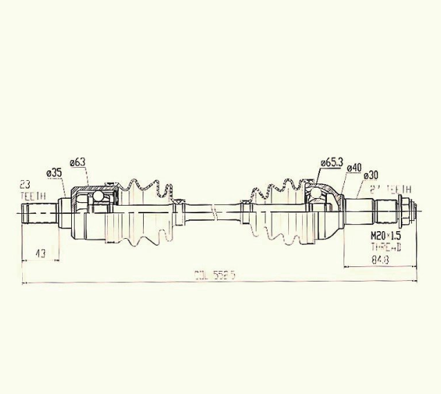 Rear CV driveshaft technical drawing for Yamaha YFM700 Grizzly (2014–2015)