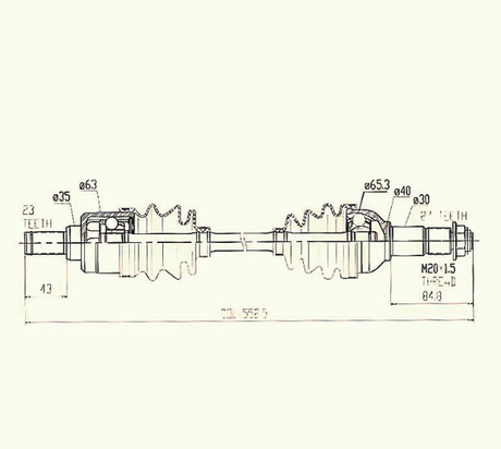 Rear CV driveshaft technical drawing for Yamaha YFM700 Grizzly (2014–2015)