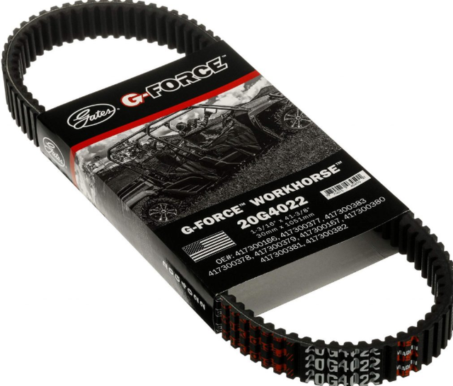 CVT drive belt, Gates G-Force Workhorse 20G4022, black belt on branded packaging