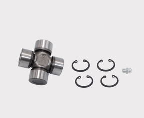 CF-Moto universal joint for drive shafts; cross-shaped U-joint with four bearing caps, circlips and grease fitting.
