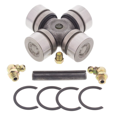 Universal joint drive shaft kit with cross yoke, four bearing caps and circlips