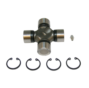 Universal joint for Kioti Mechron rear drive shaft by ATV City, with four silver bearing caps and snap rings.