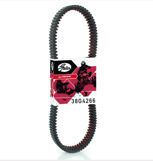 Gates CVT drive belt 38G4266 for Polaris Hawkeye 300 / Sportsman 300/400 HO ATVs; black belt with Gates label