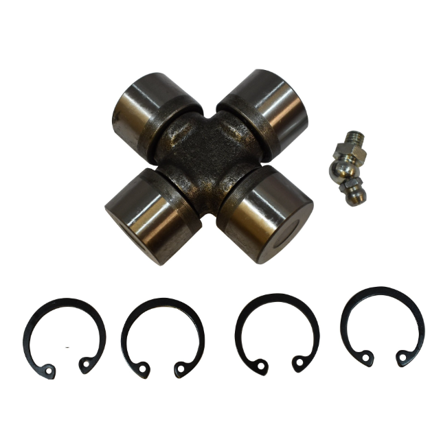Universal joint cross for Can-Am rear propshaft (ATV City), steel finish with four snap rings and grease fitting