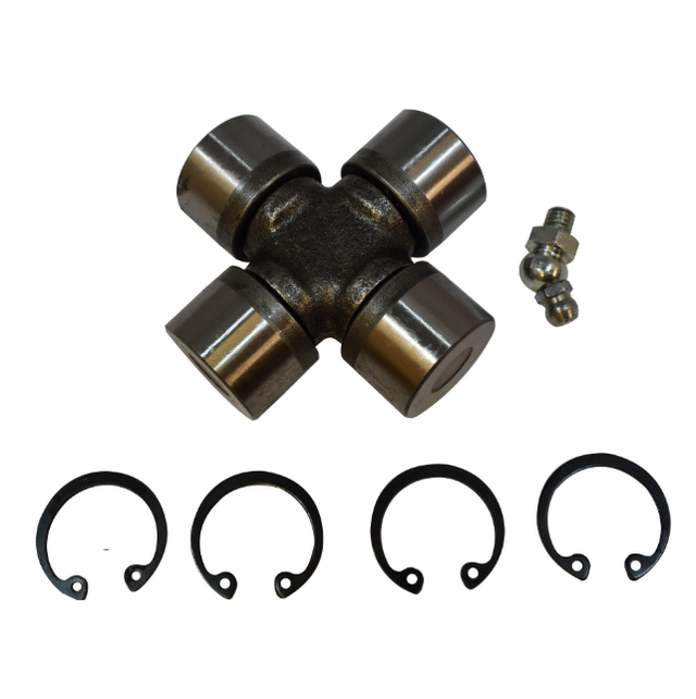 Universal joint cross for Can-Am rear propshaft (ATV City), steel finish with four snap rings and grease fitting