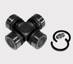 Universal joint cross for drive shafts; silver metal with bearing caps and retaining rings