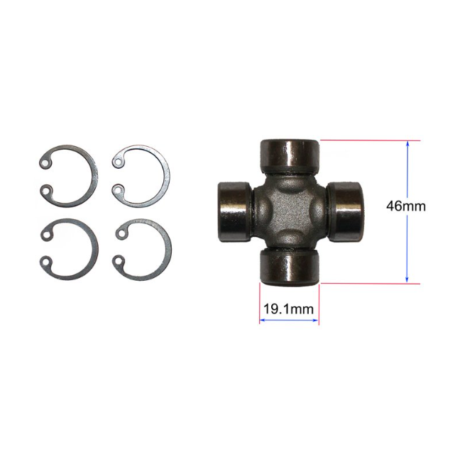 ATV City universal joint for rear propshaft; cross with four bearing caps and four circlips, 19.1mm x 46mm.