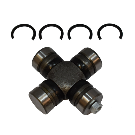 Universal joint cross for ATV drive shafts; steel finish with four bearing caps and four C-clips