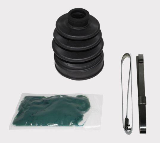 CV Boot Kit 5028 for multi-brand ATV axles by ATV City; black rubber boot with grease packet and clamps