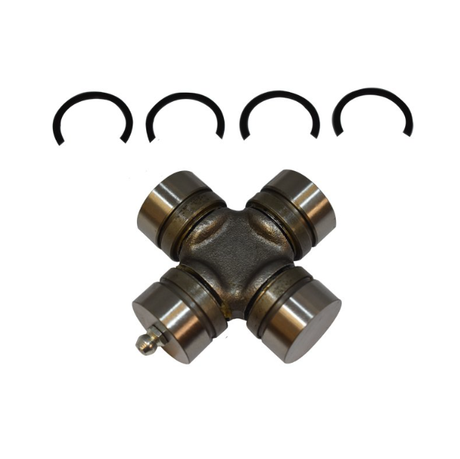 Universal joint for ATV drive shaft, steel cross with four bearing caps and four snap rings