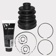 CV Boot Kit 5001 for ATV axles; black rubber boot with grease tube, clamps, and snap rings.
