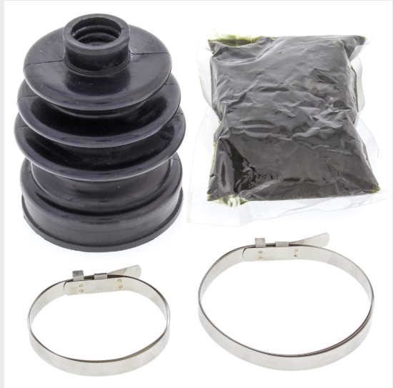 CV Boot Kit Front for Polaris Ranger; black rubber boot, grease packet, and two metal clamps