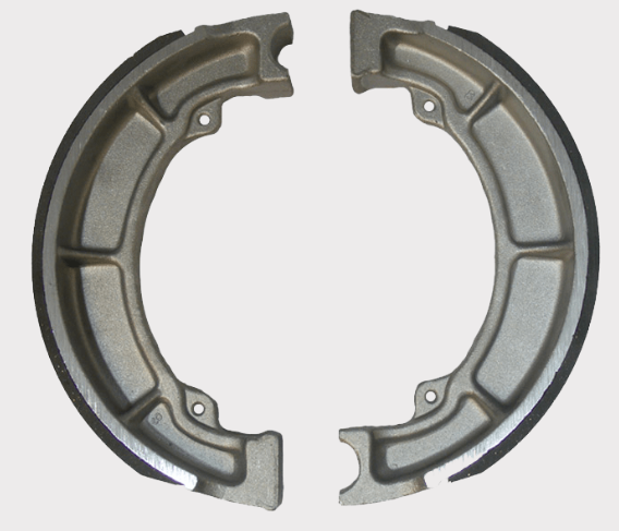 Kawasaki Bayou rear brake shoes, two metallic gray halves for KLF185/KLF220/KLF250/KLF300B (1985–2011)