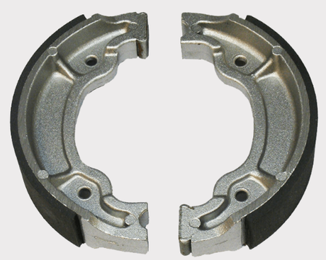 Rear brake shoes pair for Yamaha ATVs; metal with friction lining, fits YFM50/YFM80/YFM125/YFA1 (1992–2012)