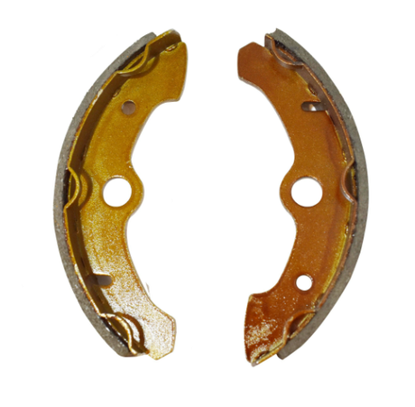 Brake shoes for Yamaha YFM350/YFM400 ATVs, two copper-colored metal shoes with grey friction lining.