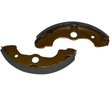 Front brake shoes pair for Honda TRX ATV models; brown friction material, metal backing