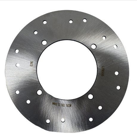 Polaris Ranger rear brake disc rotor by ATV City, silver metal with drilled bolt holes