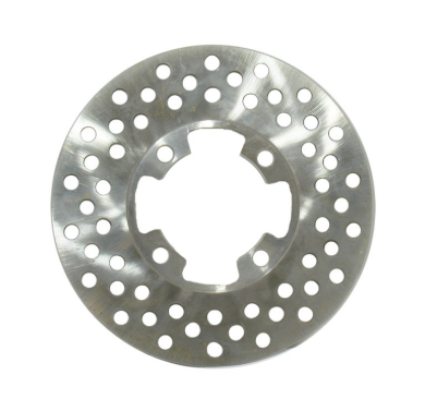 Front brake disc rotor for Yamaha Rhino ATVs, metallic silver.