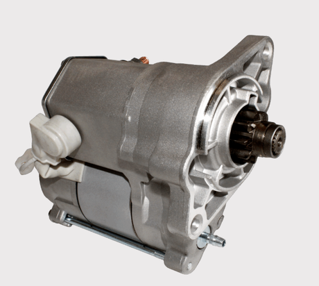 Starter motor by DGT Agri for Kubota D722 diesel, gray aluminum housing with visible pinion gear