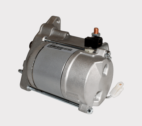 Starter motor by DGT Agri, silver metal housing with mounting flange.