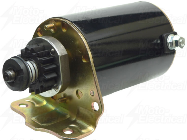 Starter motor with black body and gold mounting plate; 16-tooth gear, 108mm case, OEM 691262, ATV City.
