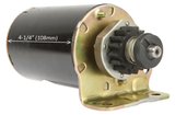 Starter motor, ATV City black cylindrical body with mounting plate and gear, 108mm case length