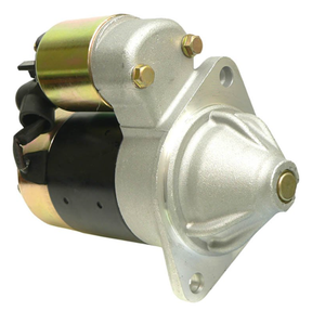 Starter motor for John Deere Gator; silver front housing with black body and mounting flange