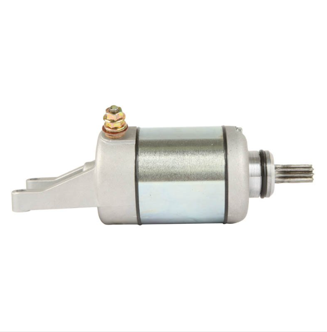 Starter motor for Kawasaki KVF360 Prairie ATV (2003–2008), silver metal body, OEM 21163-1328.