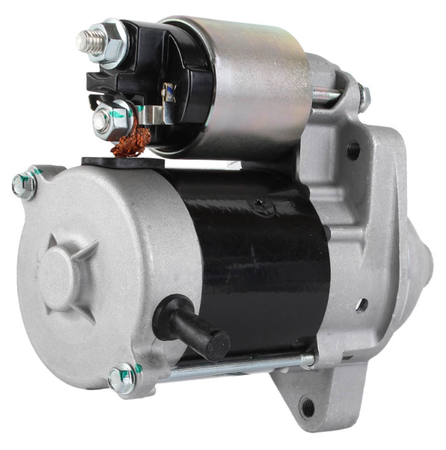 Kawasaki Mule KAF540 starter motor by ATV City; black and silver metal housing with mounting flange