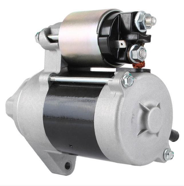 Kawasaki Mule KAF540 starter motor with solenoid mounted on top and silver-black housing.