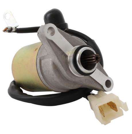 Bombardier DS90 Mini Starter Motor with metallic silver housing, black wiring, and a white plastic connector.