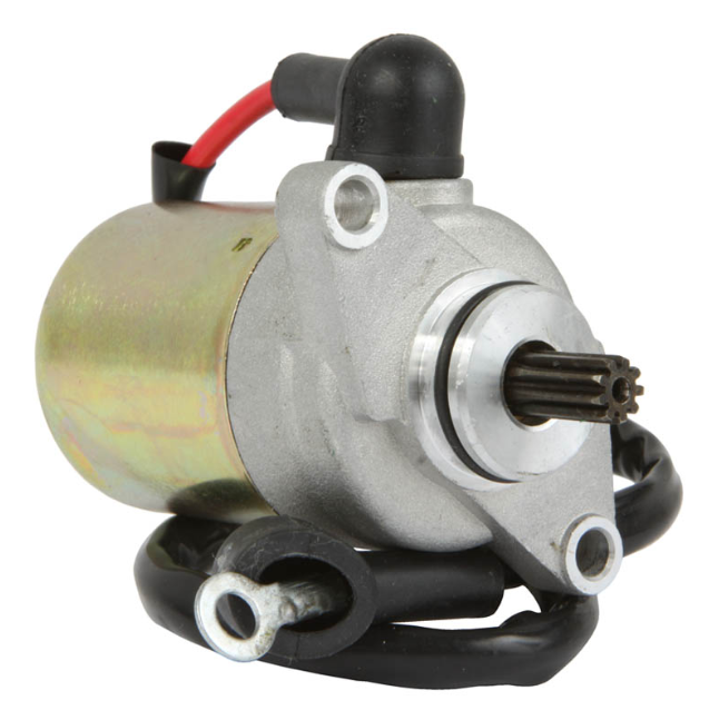 Starter motor for Bombardier/Can-Am DS50/DS90/Quest 50 (2002–2006), silver housing with red wiring